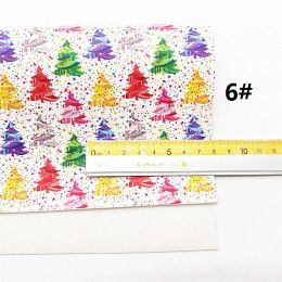 Christmas Trees HO Printed Synthetic Leather fabric Felt Back Faux Leather Rainbow Glitter Vinyl for DIY Craft 8.2"x11.4" SJ292