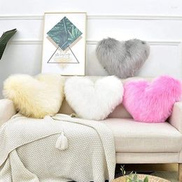 Pillow 1pc Heart Shaped Cover Zipper Imitation Wool Fluffy Solid Colour Plush Sofa Car Decoration