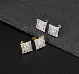 Luxury Designer Men Stud Earrings Hip Hop Jewellery Fashion Man Square Shape Earing Women Ear Ring Mens Diamond Earings Zircon Earin3254511
