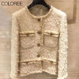 Women's Jackets High Quality Luxury Designer Winter Jacket Women 2024 Vintage Elegant O-neck Single Breasted Blends Wool Coat Womens