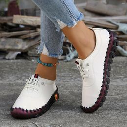 Casual Shoes Platform Sneakers Women Loafers Lace Up Leather Flat Slip-On 2024 Autumn Mom Shoe Mujer Zapatos Chaussure Femme