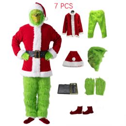 Christmas Green Fur Monster Santa Claus Cosplay Costume Santa Suit Women Clothes New Year Funny Xmas Outfit New Year Party Set