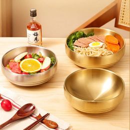 Bowls Korean Stainless Steel Double-layer Cold Noodle Bowl Round Large-capacity Rice Golden Instant Soup Salad