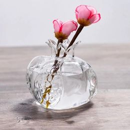 Vases Red Pomegranate Glass Vase Mini Transparent Hydroponic Flower Handmade Fruit Home Decor