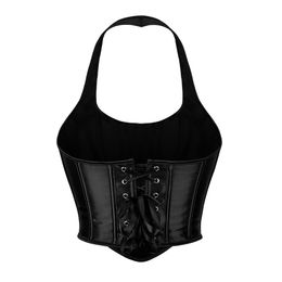 Black Overbust Corset Halterneck Camisole Vest Outwear Waist Bustier Crop Top