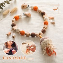 Baby Crochet Jellyfish Beads Mobile Crib Stroller Cart Chain Wooden Pacifier Clip Chain Teether Toys Nipple Clip Teether Toys