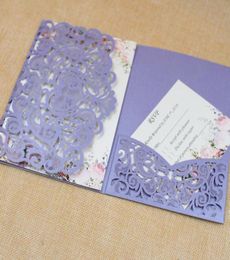50sets Purple Romantic Wedding invitations with Rsvp Cards Party Decoration Card Wedding Bridal Birthday Invite Laser Cutting Invi5315470