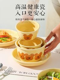 Bowls Children's Ceramic Household High Beauty Rice Noodles Soup Lovely Cream Wind Tableware Dishes Set