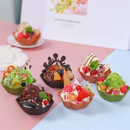 Decorative Flowers 2pcs Artificial Cakes Simulation Crispy Ice Cream Waffle Bowl Fruit Cone Model Dessert Sample Commercial Props Home