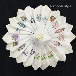 Pure Cotton White Lace Sweat Wiping Handkerchief Single Angle Flower Embroidery Ladies Napkin Household Tableware Multicolor Mixed