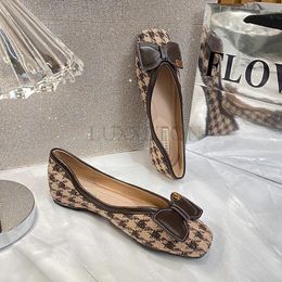 Casual Shoes Small Fragrance Flat Sole Women Houndstooth Soft Square Head Shallow Mouth Four Seasons Ladle