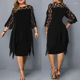 Casual Dresses European And American Oversized Women's Lace Patchwork With 3/4 Sleeves Irregular Hem Chiffon Dress For Women