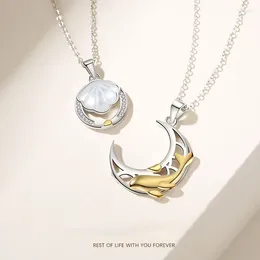 Pendants Selling Silver Colour Zircon Shell Whale Pendant Personality Couple Necklace Chain Gift X377