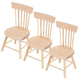 3 Pcs Stool Chairs Dollhouse Chair For Toy Mini Wood Chairs Small Furniture Decorations Miniature Figurines