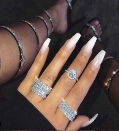 Ins Top Sell Luxury Jewelry 3 Style 925 Sterling Silver Pear Cut White Topaz CZ Diamond Gemstones Eternity Women Wedding Finger Ri1713253
