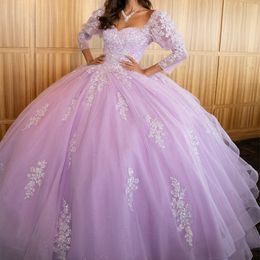 Lavender Lilac Quinceanera Dress Off The Shoulder Lace Applique Sequins Beading Tull Mexican Sweet 16 Vestidos De XV 15 Anos Birthday