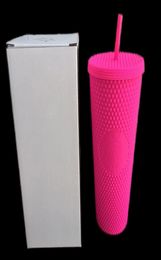 2021 Studded Cup Tumblers 710ml Matte Barbie Pink Plastic Mugs with Straw Factory Supply30785178086