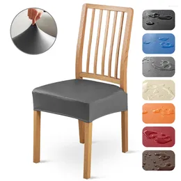 Chair Covers Pu Leather Waterproof Seat Cover Stretch Dining Room Solid Removable Anti-dust For El Kitchen