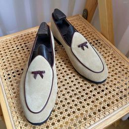 Casual Shoes 2024 Spring/Summer Cow Reversed Suede Pea With One Step Flat Sole Men's Fashion Simple Bow Lucky