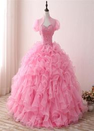 2018 New Arrived Real Po Sexy Pink Crystal Ball Gown Quinceanera Dress with Beading Sequin Sweet 16 Dress Vestido Debutante Gow6389950