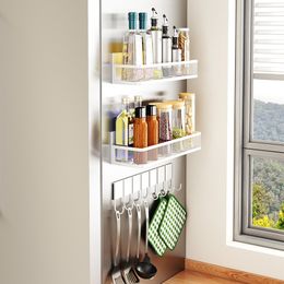 MEIDJIA-Magnetic Refrigerator Side Storage Rack, Spice Rack, Seasoning Rack Kitchen Organizer, Utensil Hanger, Hook Shelf, 3Pcs