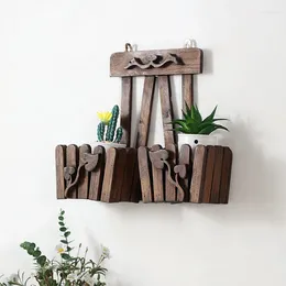 Hooks Solid Wood Balcony Rack Wall Mounted Flower Pot Storage Thailand Style Creative Design Shelf Organiser Eco-Friendly