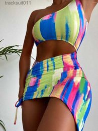 Women's Swimwear Womens Swimwear One-Piece Suits Colorful Tie Dye Skirt Bikini Fe Swimsuit Women 2 Pieces Set Bather Bathing Suit Swim Lady C240412