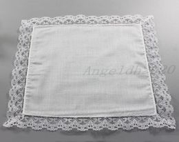 25cm White Lace Thin Handkerchief 100 Cotton Towel Woman Wedding Gift Party Decoration Cloth Napkin DIY Plain Blank Handkerchief8077337