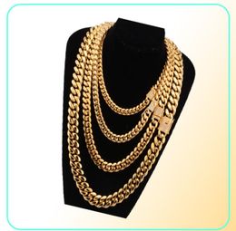 818mm wide Stainless Steel Cuban Miami Chains Necklaces CZ Zircon Box Lock Big Heavy Gold Chain for Men Hip Hop Rock jewelry2574731