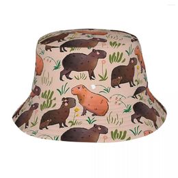 Berets Men Women Bucket Hats Capybara Cute Green Animal Pattern Headwear Lightweight Camping Fisherman Ispoti Cap Drop