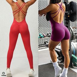 Pad Lycra Active Wear Gym Yoga Set Women Fitness Scrunch Legging Workout Female Sports Outfit Suits Exercise Jumpsuit 240408