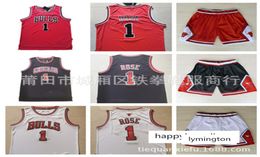 Bulls No 1 rose White Red Black embroidery football fans basketball clothes pants1344019