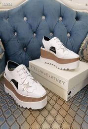 White Cowhide Leather Silver Star Women Sandals Stella Mccartney Platform Lady Shoes 7cm Wedge6493589