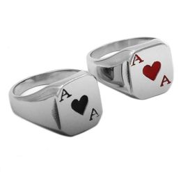 Cluster Rings The Ace Of Spades Ring Stainless Steel Jewelry Classic Red Heart Motor Biker For Men Women Whole 37B9018589