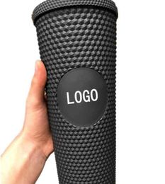 Cup Black Durian Matte Pineapple Studded Cup Plastic Studded Grid Coffee Tumbler Cups with Lid and Straw234S8553475