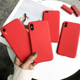 Red Matte Phone Case For iphone 12 13 11 Pro XS Max XR X 8 7 6S 6 Plus SE 2020 Silicone Cases Solid Color Soft TPU Back Cover
