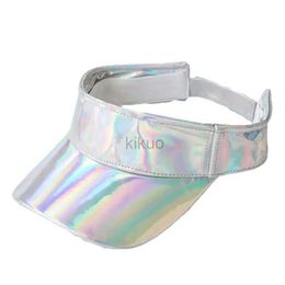 Visors Ball Caps Men Womens Fashion Shiny Laser PU Sun Visor Cap Hip-Hop Dancing Sportswear Tennis Ajdustable Silver Black Pink 240412