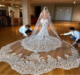 Gorgeous Wedding Veils One Layer Tulle Appliques Cathedral Length Lace White Ivory Bridal Veil Custom Made Veils1626828