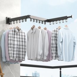 Folding Clothes Hanger Indoor and Outdoor Wall Mount Aluminum Retractable Space Saving Cloth Drying Rack