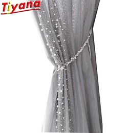 Side Beading Embroidered Tulle Curtain for Living Room Light Luxury Pearls Grey Sheer Volie for Balcony ZH452VT 2107129459743