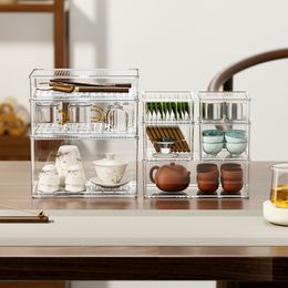 Transparent Tea Set Storage Box Desktop Dustproof Cover Stackable Tea Bag Organizer Rack