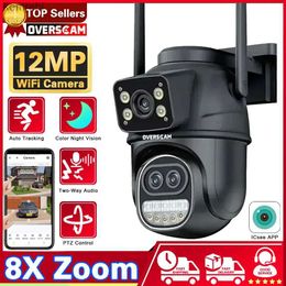 PTZ Cameras 12MP triple lens dual screen 8X PTZ zoom Wifi camera color infrared night vision automatic tracking cloud Wifi PTZ monitoring camera ICSEE C240412
