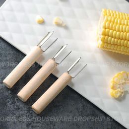 Forks BBQ Corn Roast Needle Plug Barbecue Beef Sausage Fruit Wood Handle Fork Outdoor Grilling Accessories