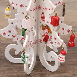Cute Standing Desk Ornament Home Office Party Favor Gift Solid Color Wood Christmas Tree Decor White/Yellow/Green