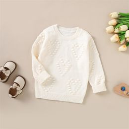 Children Girls Knitted Sweater Autumn Casual Clothes Heart Pattern Warm Long Sleeve Pullovers Tops Infant Knitwear Outwear