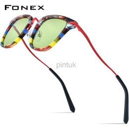 Sunglasses FONEX Acetate Titanium Polarised Sunglasses Men 2024 New Simple Fashion Colourful Square UV400 Sun Glasses Women Shades F85793T 240412
