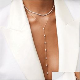 Pendant Necklaces 100% Sterling Rose Gold And Sier 3 Colors Geometric Various Shapes Small Cz Stone Y Long Lariat Necklace 230512 Dro Dhfsp