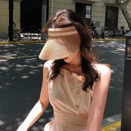 Visors Wide Brim Hats Bucket Hats Women Summer Hat Outdoor Sun Protective Ponytail Straw Hat Face Transparent Visor Cap Handmade Natural Spring Sun Visor 240412