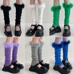 Women Harajuku Leg Warmer Girl Faux Fur Long Socks Stocking Winter Warm Knitted Pile Socks Boot Cuffs Stockings Leg Cover