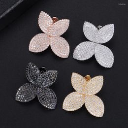 Stud Earrings High Quality Multicolors Plant Flower Leaves Multiply Petals Pierced For Women Wedding Bridal Jewellery